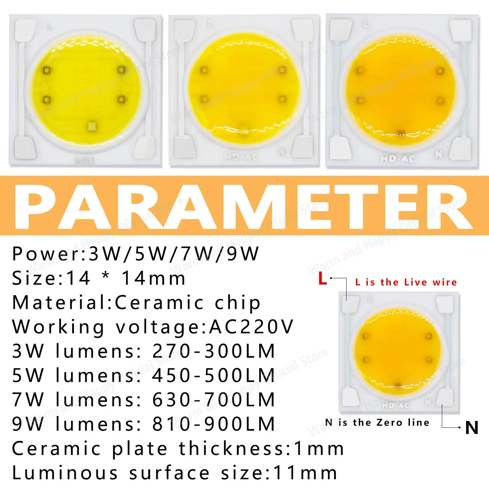 3pcs LED COB Chip AC220V 3W 5W 7W 9W 12W 15W 20W 30W Ceramic Substrate Lamp Bead DIY Floodlight Spotlight Tube Light Bulb view 2
