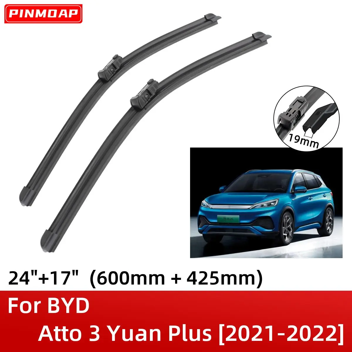 

For BYD Atto 3 Yuan Plus 2021-2022 24"+17" Front Windshield Wiper Blades Brushes Cutter Accessories 2021 2022