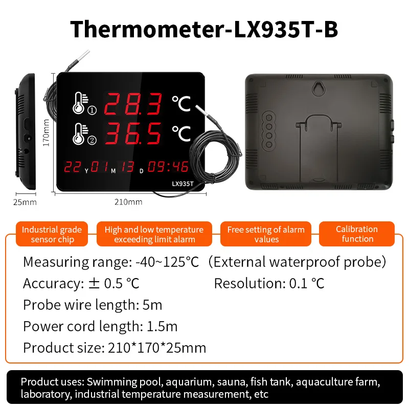 Imagem -03 - Digital Water Temperature Sensor Hidrômetro e Termômetro Sonda para Piscina Aquário Relógio de Parede Casa