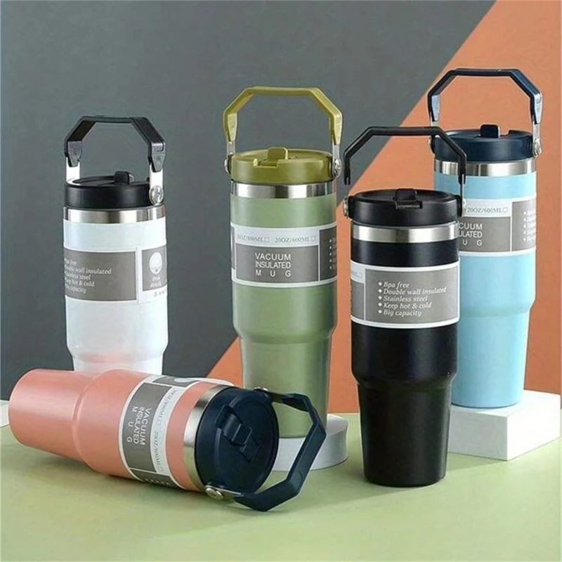 high capacity Handle20/30OZ Vacuum Tumbler with Lid Stainless Steel Portable Water Bottle with Dazzling Handle Insulated Tumbler