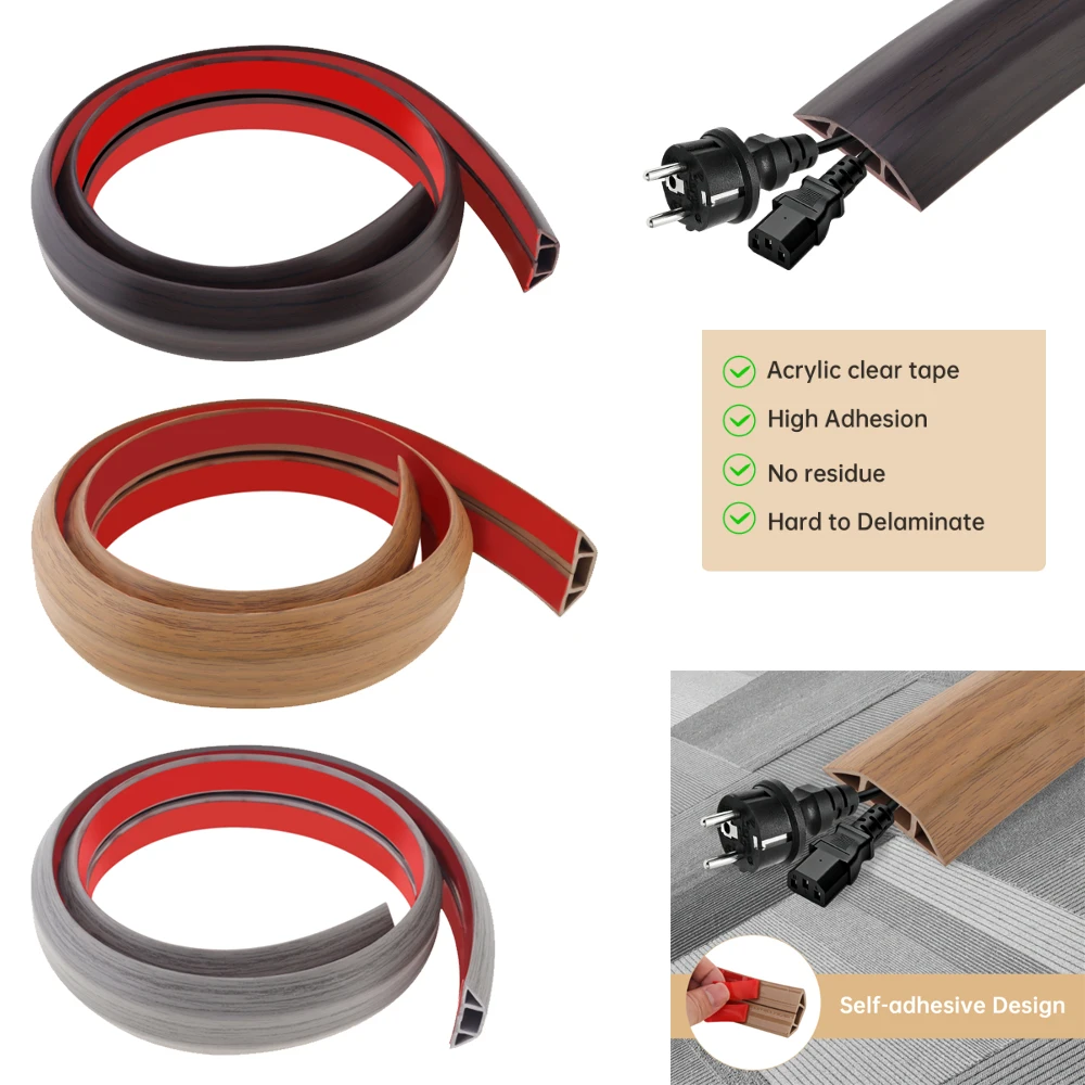 1 PC Wood Grain 6.6 ft /2M Cable Management Prevent Cable Trips Floor Cord Cover for Cords / Cable