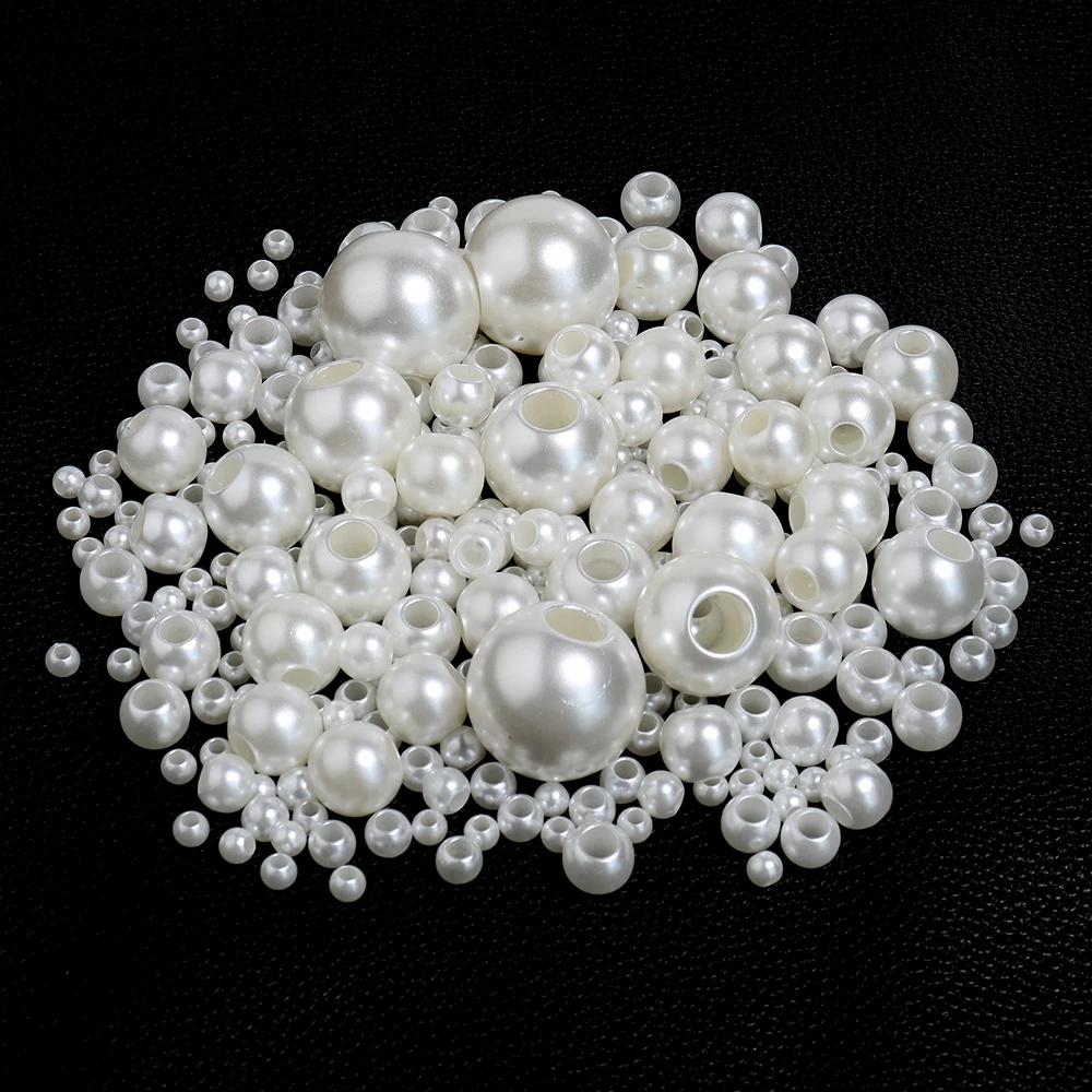 ABS Imitation Pearl Beads Loose Large Hole Round Beads Acrylic Spacer Beads For Handmade Bracelet Making DIY Jewelry Accessories