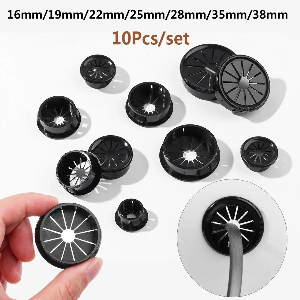 10pcs/set Plastic Cable Hole Cover Furniture Dust Plug Buckle Office Computer Table Grommet Wire Passing Line Outlet Rings