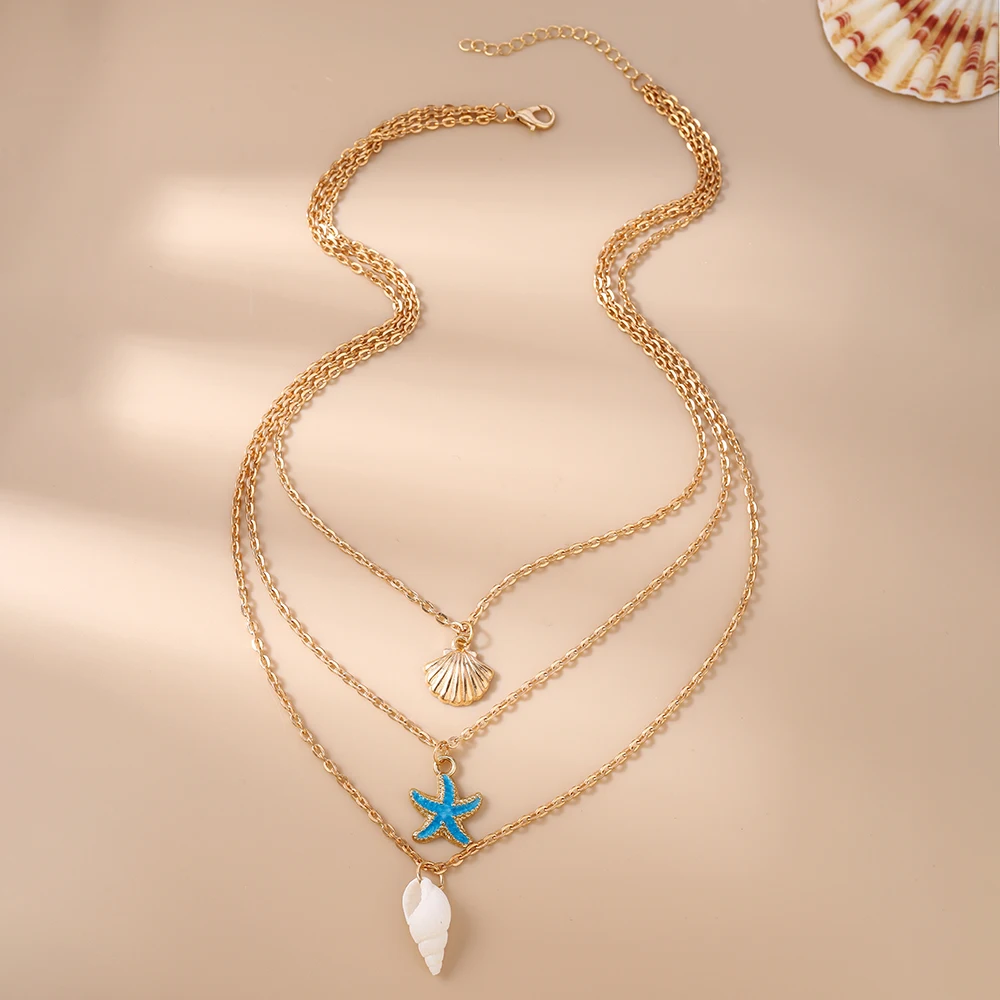 Aihua Boho Kreative Sommer Strand Seestern Muschel Halskette für Frauen Urlaub am Meer Geschenke Handgemachter Schmuck Accessoires – Detail 1