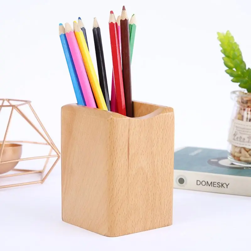 Dropship Natural Wooden Pen Pencil Holder Multiple-use Desk Storage Box Desktop Office Supplies