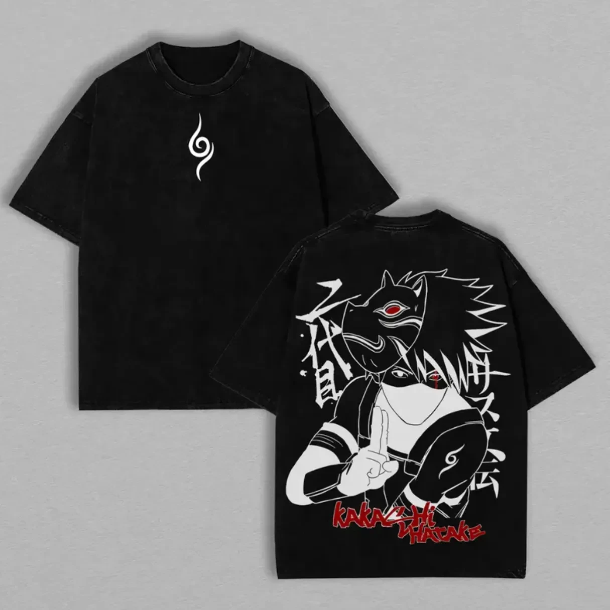 

Kakashi Anbu Mask T-shirt Naruto Shippuden Tee Vintage Washed Oversized Retro Anime Harajuku Streetwear Manga Mens Graphic Wear