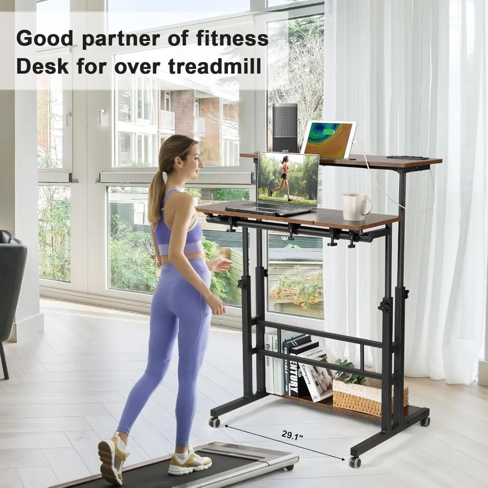 Höhenverstellbarer Rollschreibtisch, mobiler Laptop-Schreibtisch, Computertisch mit Stuhl für den Bürogebrauch
