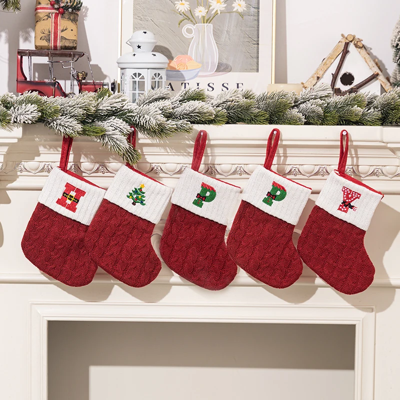 Snowman Crutch Christmas Socks  Alphabet Letters Knitting Stocking Christmas Tree Pendant Decorations For Home Xmas Gift