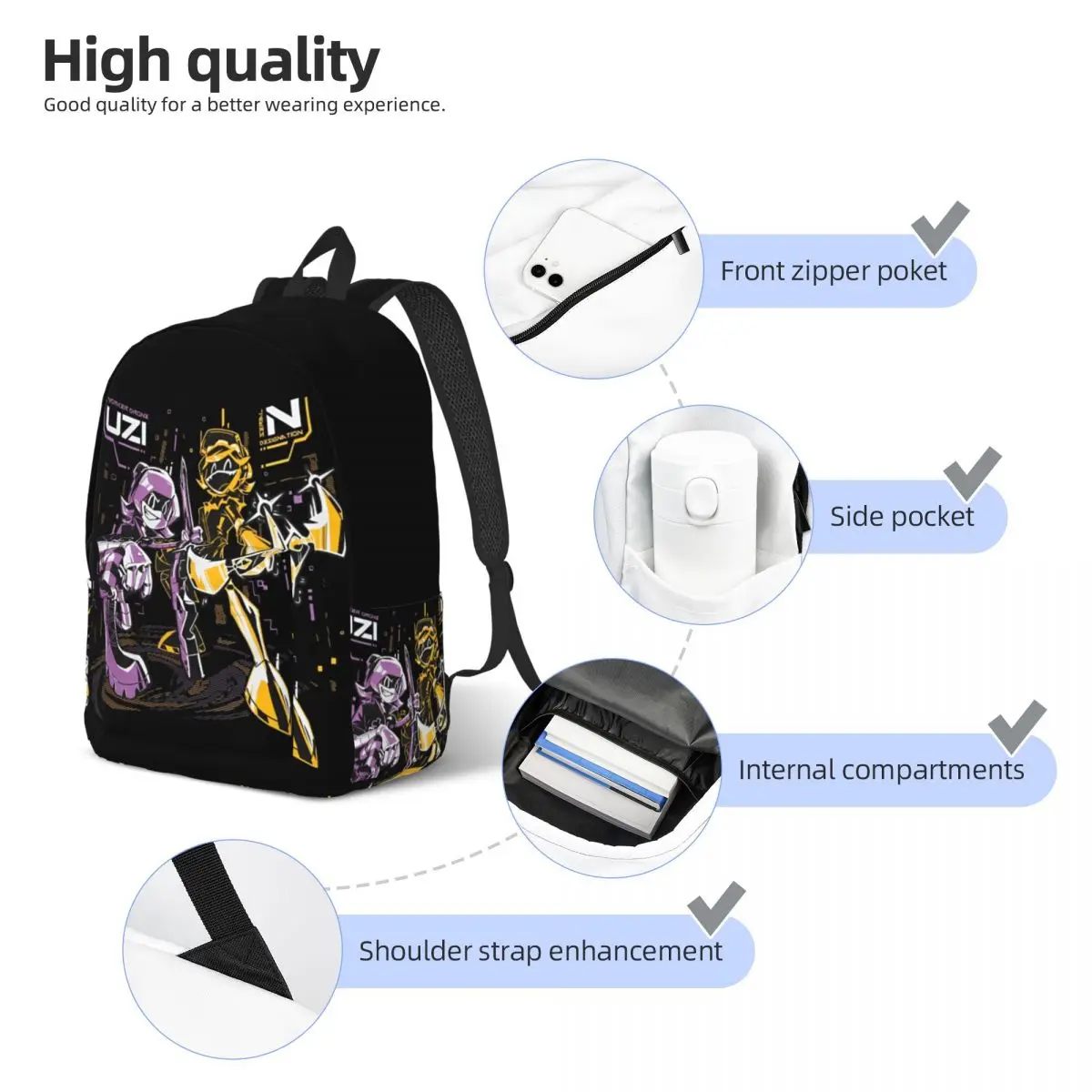 Sac à dos en toile léger pour adolescents, sac à dos de dessin animé, sac pour ordinateur portable pour hommes et femmes, sac de voyage pour lycée, randonnée, série TV, anime, meurtre, drones