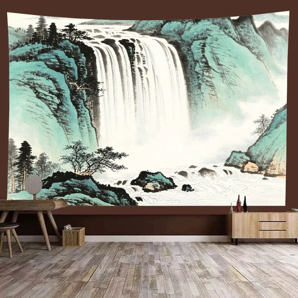 VIKAMA Golden Moon Mountain Tapestry, Retro Sunset Peak Wall Hanging Boho Bedroom Living Room Decor