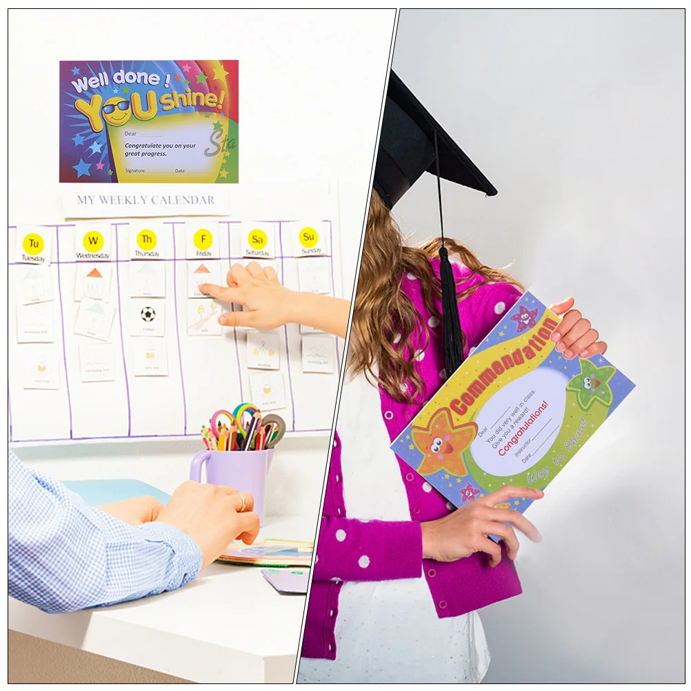 200 Uds. Certificados de premios para niños estilo de dibujos animados papel A5 impresión de una sola cara para graduación de actuaciones escolares