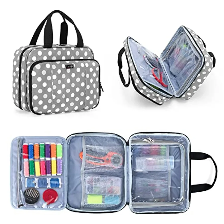 

Large Sewing Organizer with 3 Inner Sections Fold up Easily Sewing Supply Organizer with Versatile Pockets (No Accessories Incl
