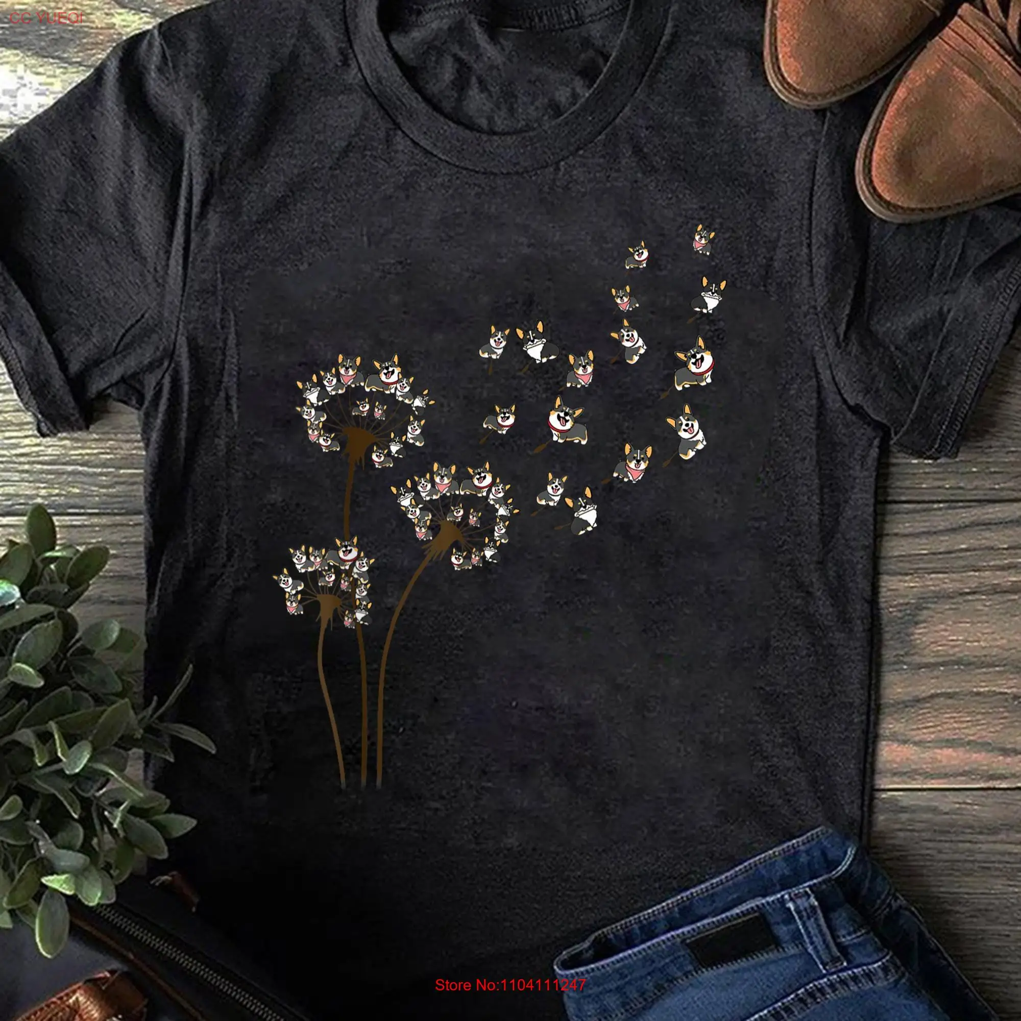 Corgi T Shirt Dandelion Flower Tricolor for Lover Dog Lovers Funny Mother's Day long or short sleeves