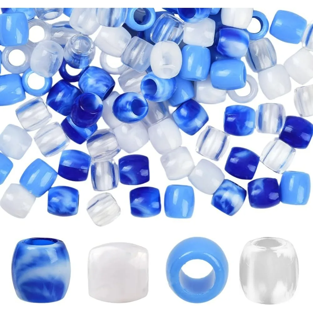 

1 Box 120Pcs 4 Colors Large Hole Braid Beads Resin Hair Beads Bulk Blue White Clear Jumbo Braids Loc Dreadlock Loose Spacer