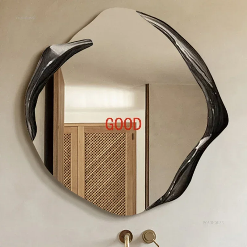 

Nordic Solid Wood Frame Mirror for Bathroom Irregular Wall Hanging with Light Mirrors Luxury Creative Mirrors for Restaurant