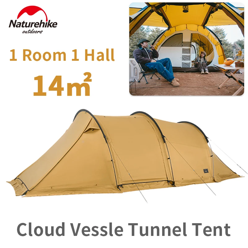 Naturehike Cloud Vessle Tunnel Tent Outdoor Camping Travel 50D Nylon Waterproof 4 Season Double Layers Large Space Tent Sunshade