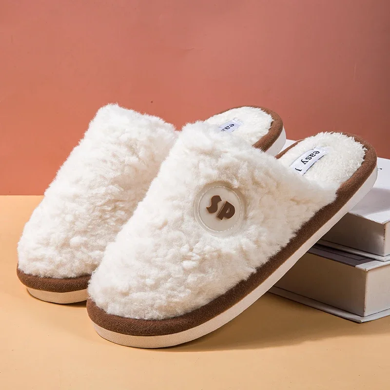 House Fluffy Slippers for Man Woman Winter Plush Indoor Cotton Comfortable Shoe Warm Home Men's Slipper Non Slip Size Plus 36-47