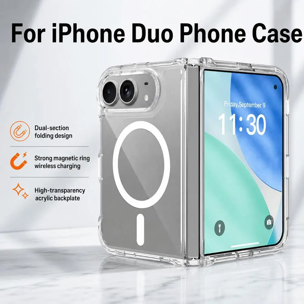 Magnetic Wireless Charging Phone Case for Apple iPhone Duo AppleDuo iPhoneDuo Hard Acrylic Clear Cover on iDuo Fold 2026