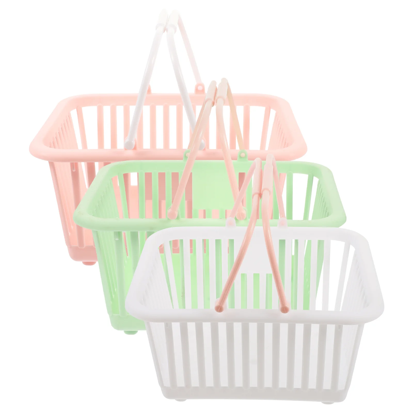 3 Pcs Storage Baskets Plastic Handle Bins Pastel White Green Small Jewelry ganizer Desktop Grocery Hollow Drainage