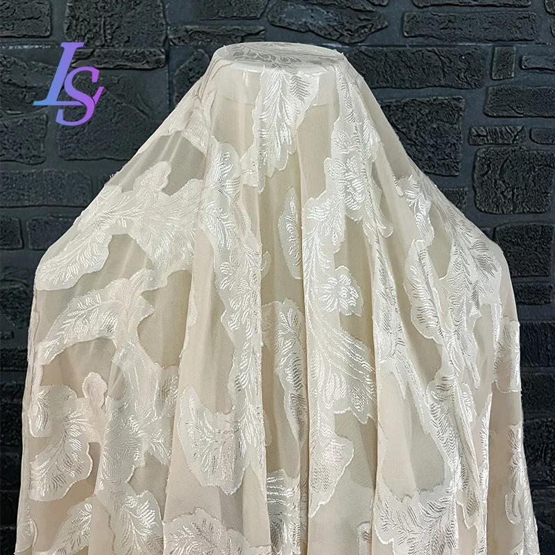 Apricot Silk Cut-out Fabric Is Thin and Skin-friendly Soft Dress Hanfu Blouse Clothing Designer Fabric