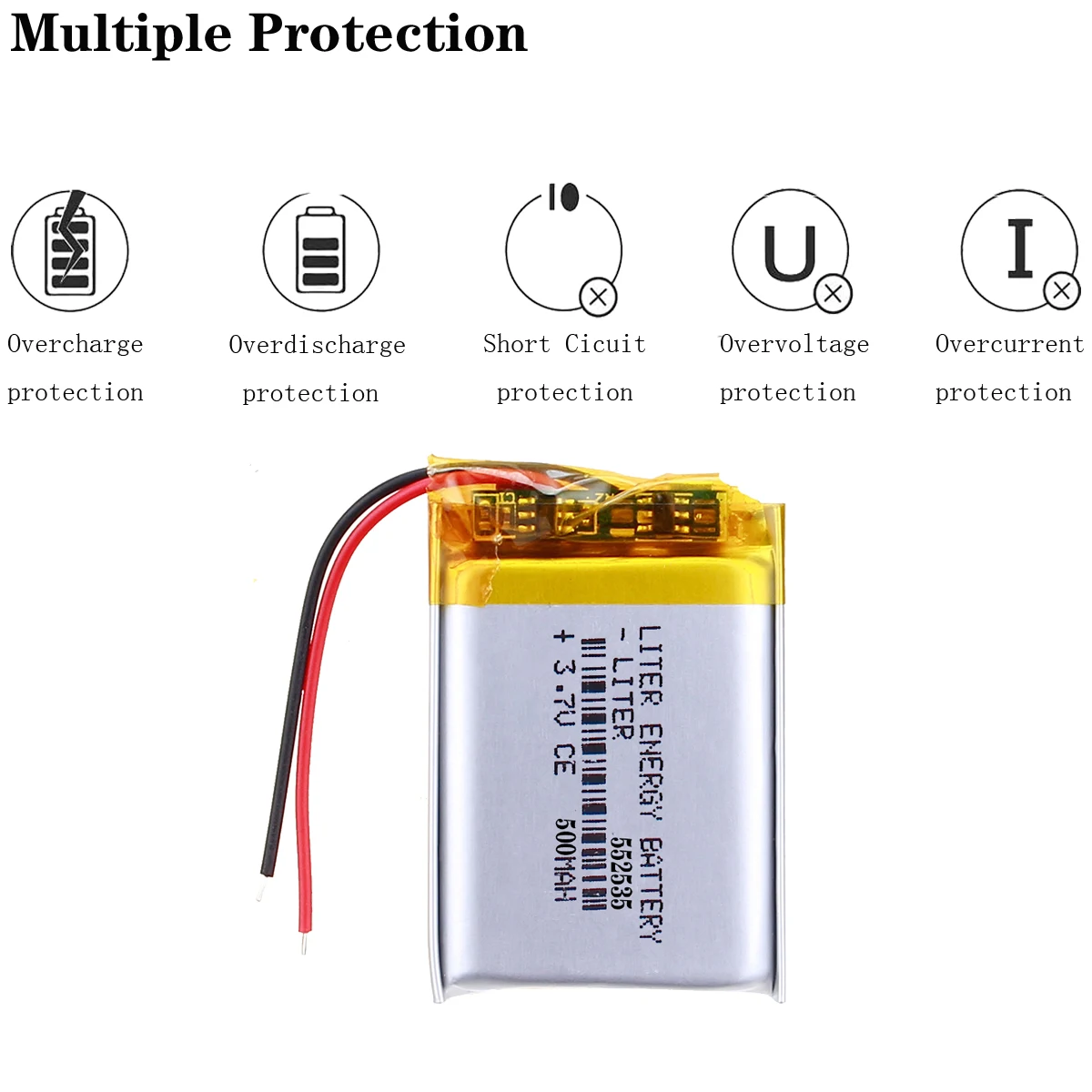 Polymer lithium ion battery 500MAH 3.7 V, 552535 CE FCC ROHS MSDS quality certification