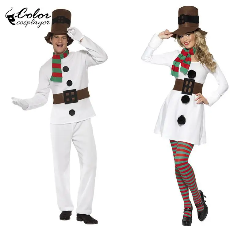 Kleur Cosplayer Kerst Cosplay Pak Voor Vrouwen Vermomming Sneeuwpop Kostuum Mannen Feest Set Volwassen Kleding Fantasia Carnaval Outfit