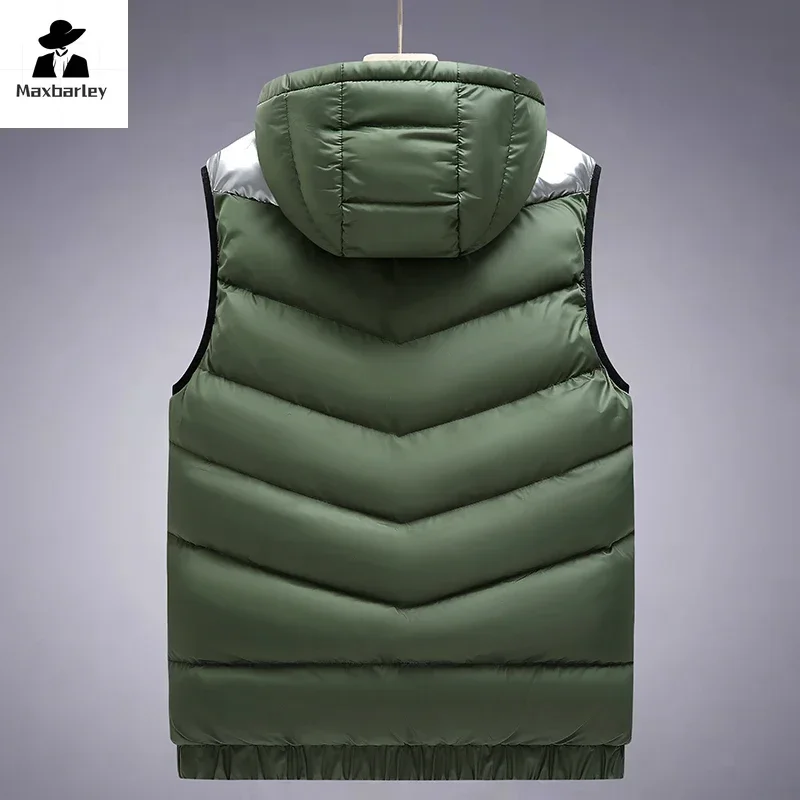 Winter Down Cotton Vest Men\'s 2024 New Fashion Thickened Double-sided Sleeveless Jacket Casual Windproof Warm Hooded Padded Coat