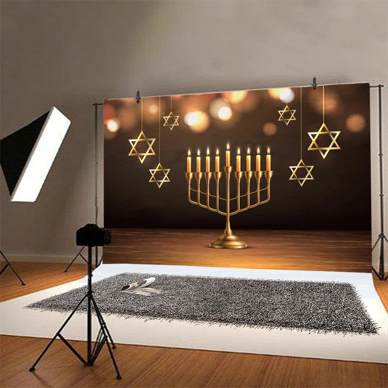 Hanukkah Photo Backdrop Chanukah Jewish Judaism Party Lampstand Hashanah Dreidel Photography Background Menora Decoration Banner