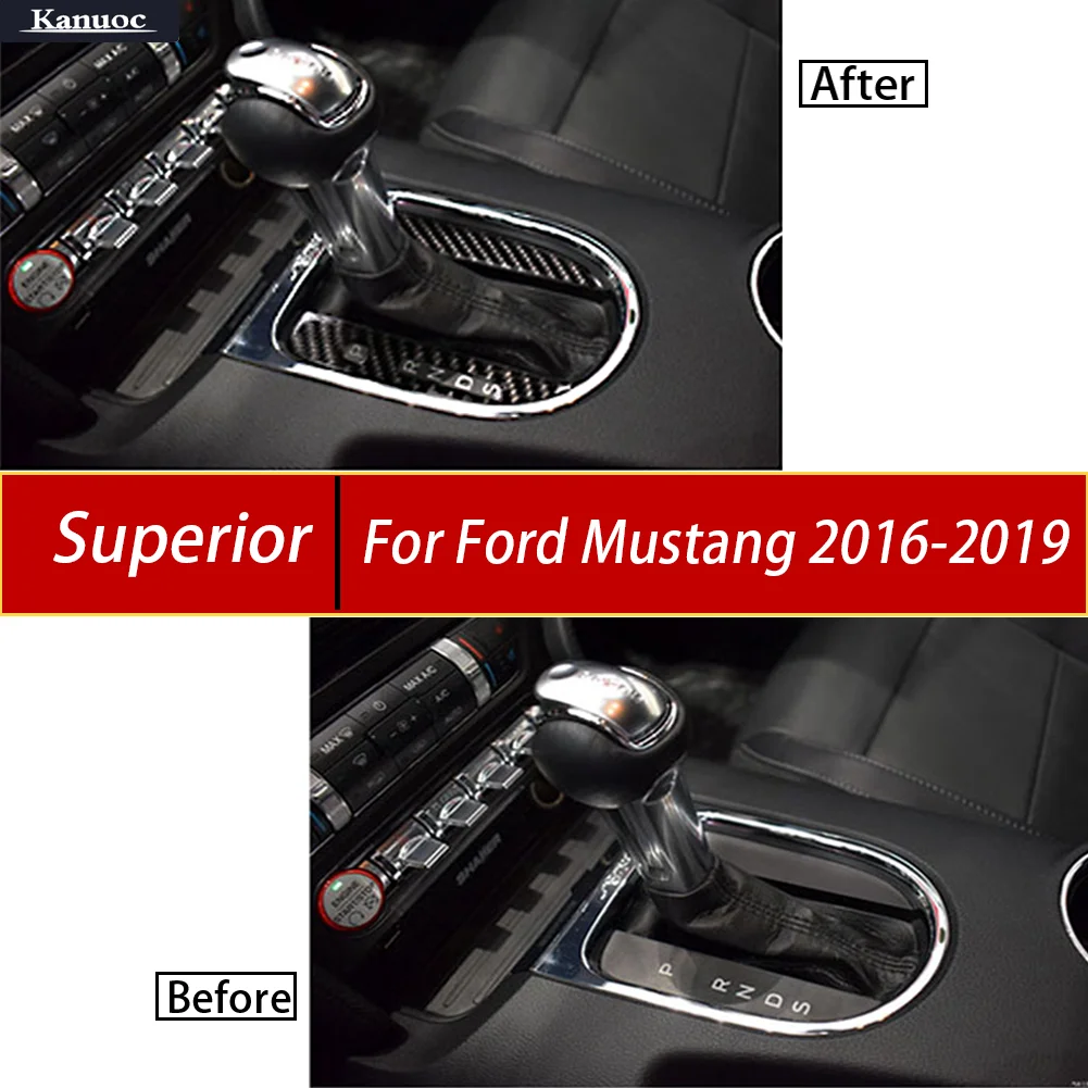 

For Ford Mustang 2016-2019 Carbon Fiber Car Interior Stickers - Gear Panel Trim Kit with Adhesive