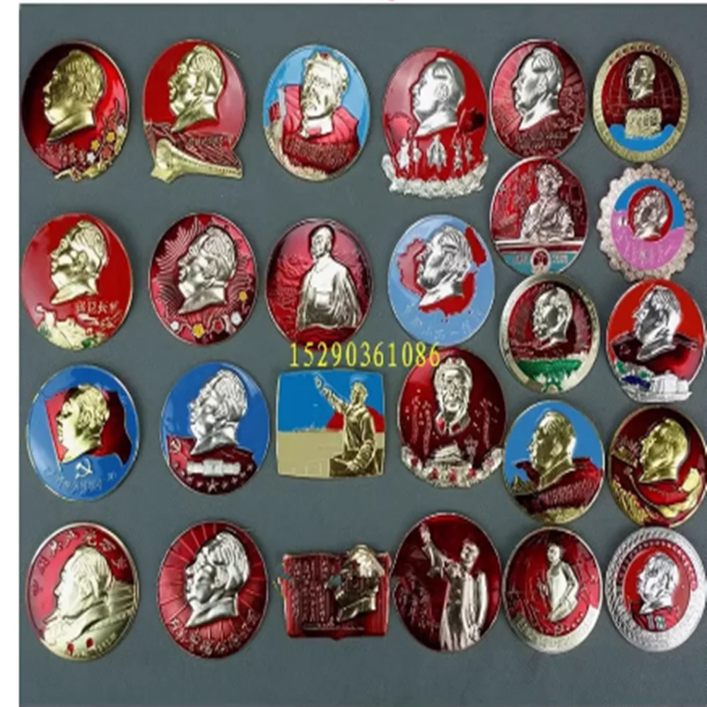 Chinese Red Collectibles 5-6CM Mao Statue Badge Complete set of 26 pieces Commemorative Micro Home Decor
