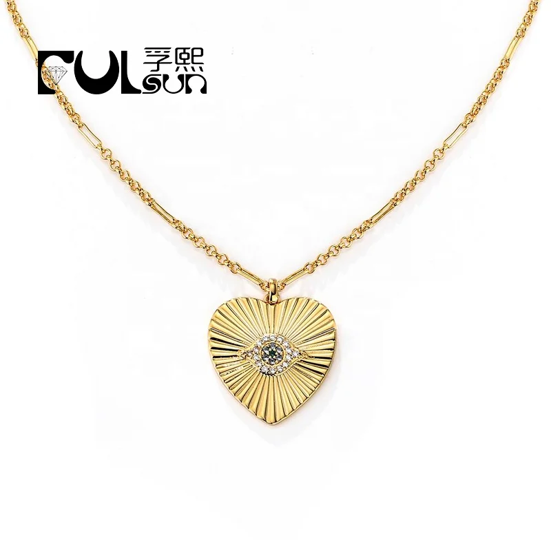 

western religious heart necklace jewelry brass Rhodium 18k gold plated Cubic Zirconia evil eye Sweater Chain Pendant Necklaces