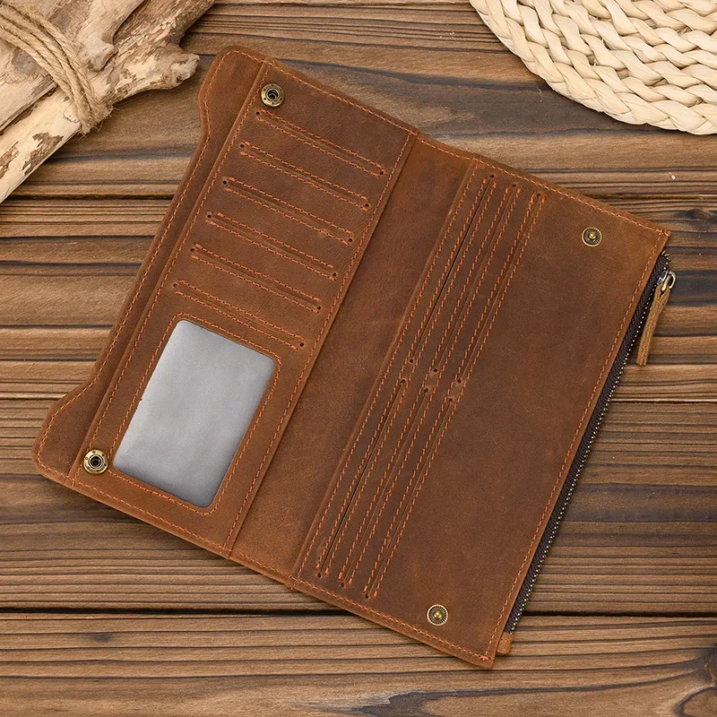 

Genuine Leather Cash Wallets Vintage Leather Purse Men Women Clip Purse Wallet Luxury Brand Designer Long Wallet for Male Female
