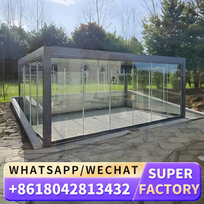 

Adjustable Outdoor Gazebo Customized Modern Motorized Aluminium Louver Glass Pergola for Backyard Patio Beach Louver Pergola