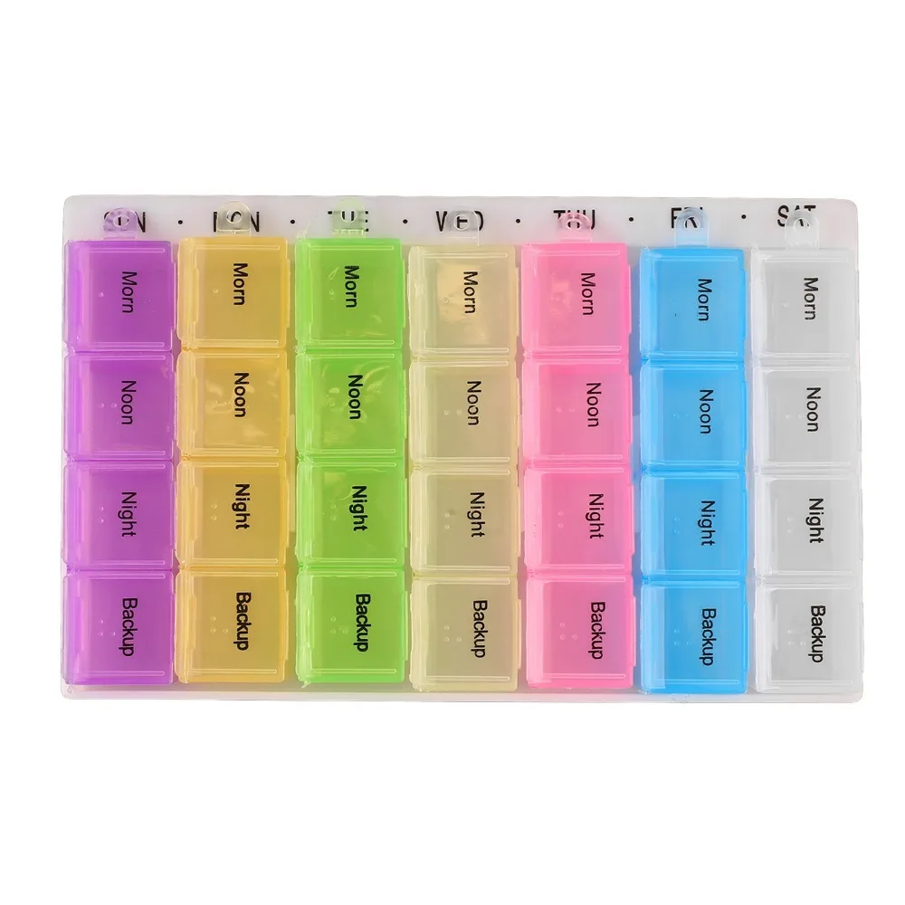 8pcs 28 Compartments Weekly Tablet Organizer Removable Transparent Assorted Colors Pill Organizer Case Plastic 4 Times a Day