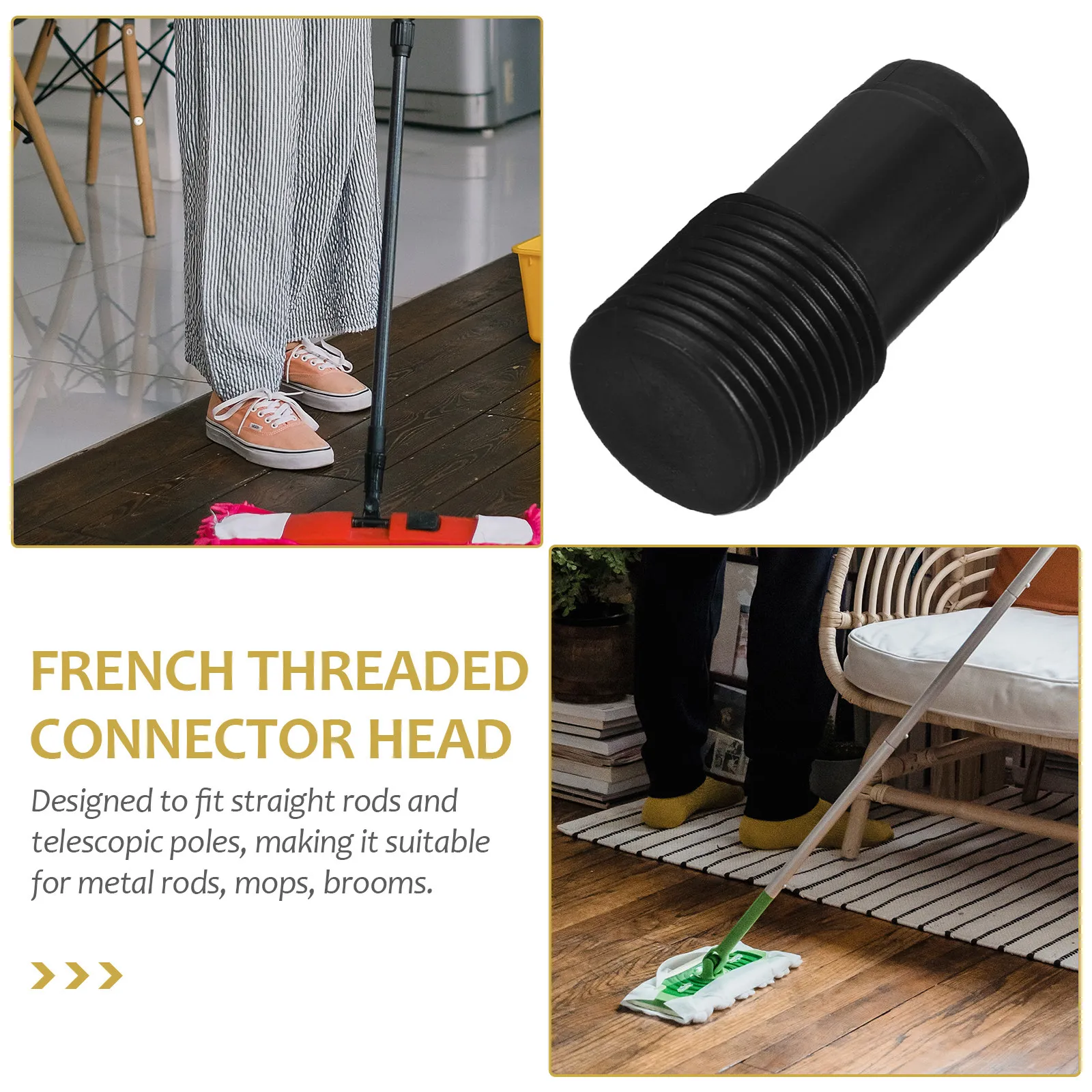 2Pcs Easy Install French Threaded Head for Straight Telescopic Cleaning Poles Mop Broom Brush Adapter 22Mm Reusable Threaded