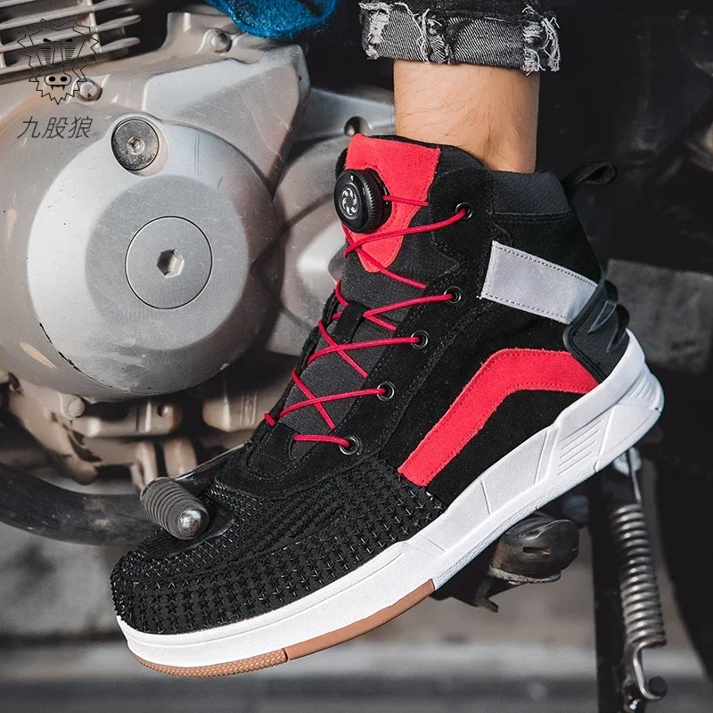Men's Sneakers High-Top Boots Casual Motorcycle Boot Men Women Motorcyclist Shoes Brown Breathable Motocross Motorcycle Supplies