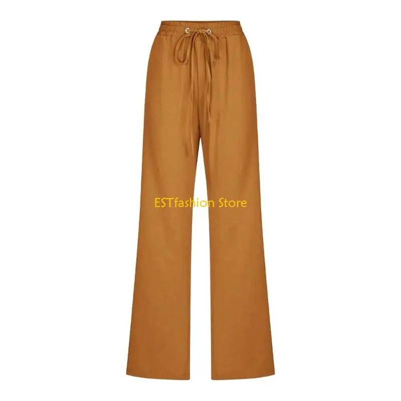 Y5GC Cotton Linen Pants Wide Leg Casual Palazzo Pants Lounges Beach Summer Pants