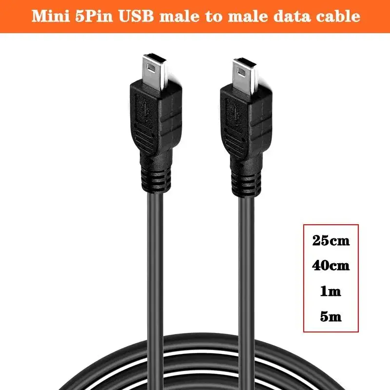 Mini 5-Pin USB Male to Male Data Cable, V3 Mini T-Shaped Port, Computer Synchronizer, Car MP3 Connection Cable 25cm 40cm 1m 5m