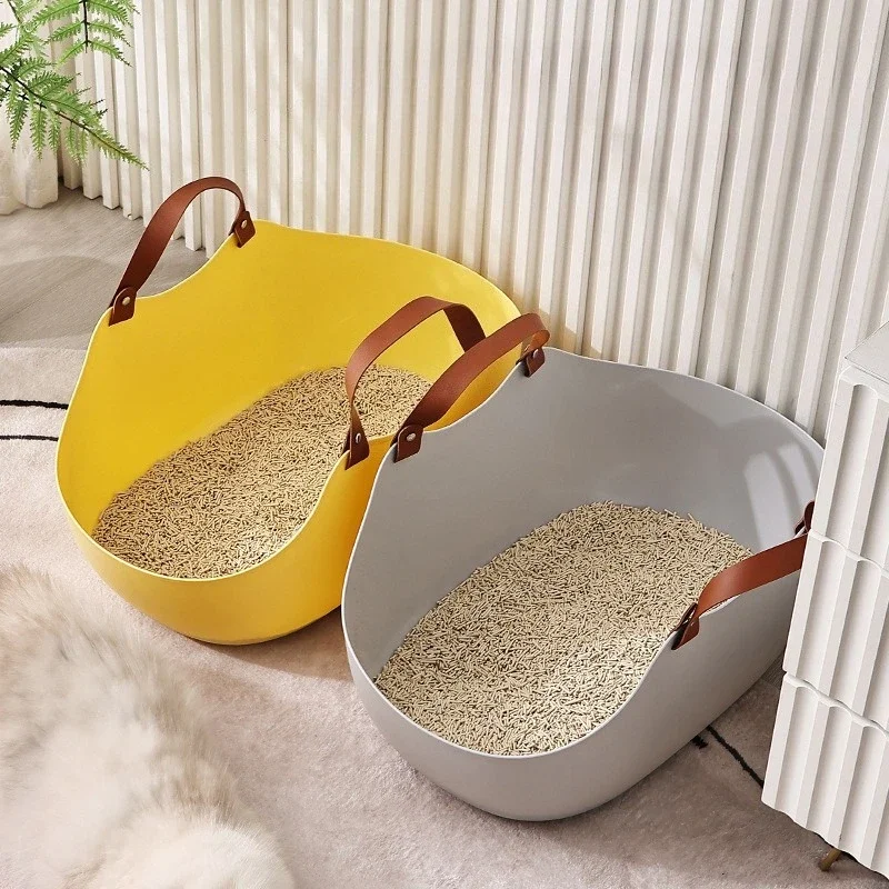 Portable Vehicle Mounted Foldable Semi Closed Extra Large Cat Litter Box High Side Anti Splatter Handle Cat Toilet Pet Supply