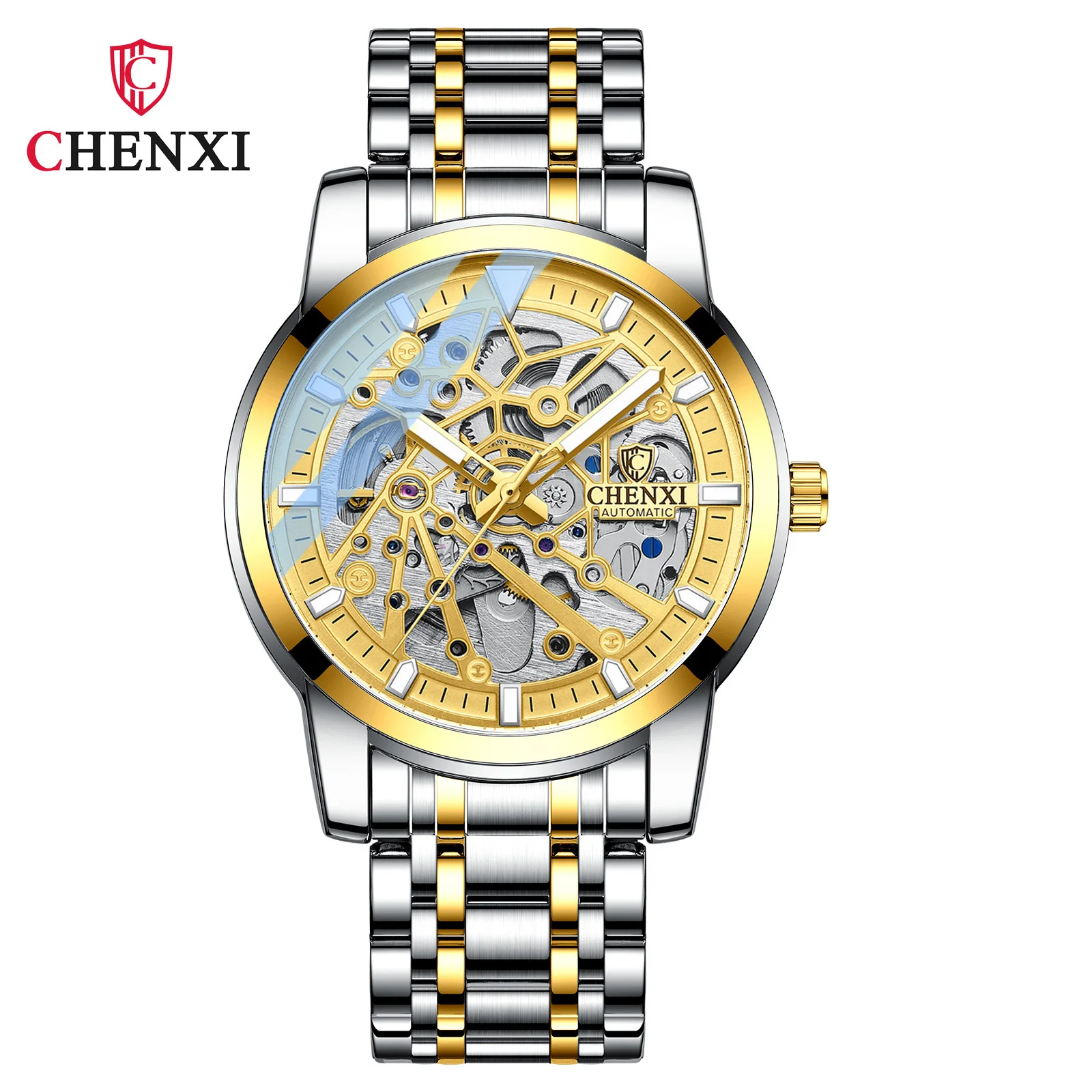 

Fashion Chenxi Top Brand Men's Watch Skeleton Leather & Full Steel Automatic Mechanical Waterproof Business Luxury Montre Homme