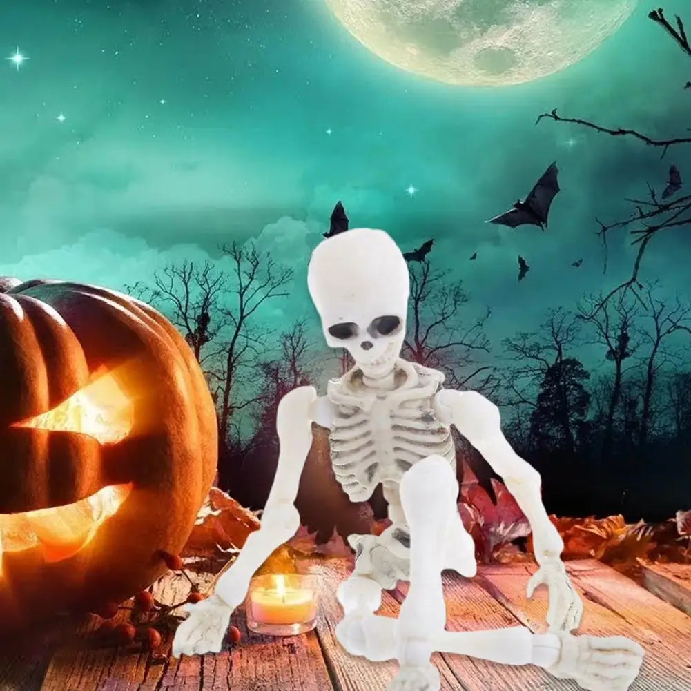 Halloween Movable Skeleton Fake Human Skull Bones Halloween Party Home Bar Decorations Haunted House Horror Props Ornament Toys
