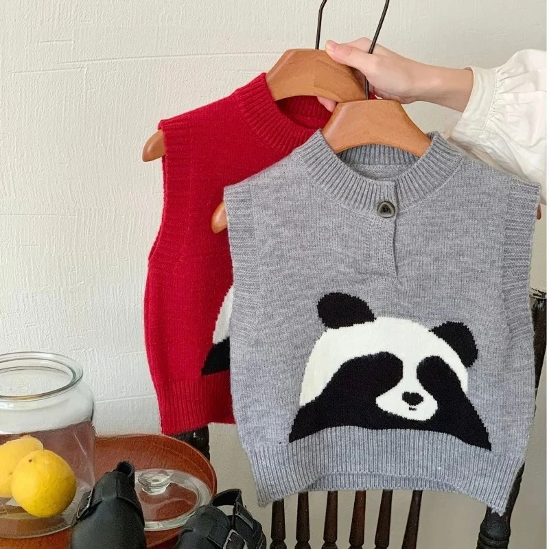 

Kids' Sweater Bangcheng2025Winter New Panda Vest Men's and Women's Childhood Clothing Pullover Sweater Fashion