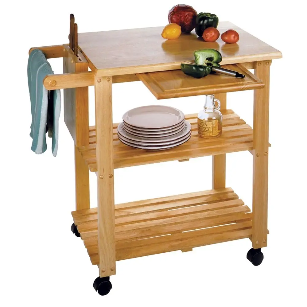 Solid Wood Kitchen Cart with Pull Out Cutting Board, Knife Block, Shelving & Handle, Rolling Kitchen Island for Home, Customized
