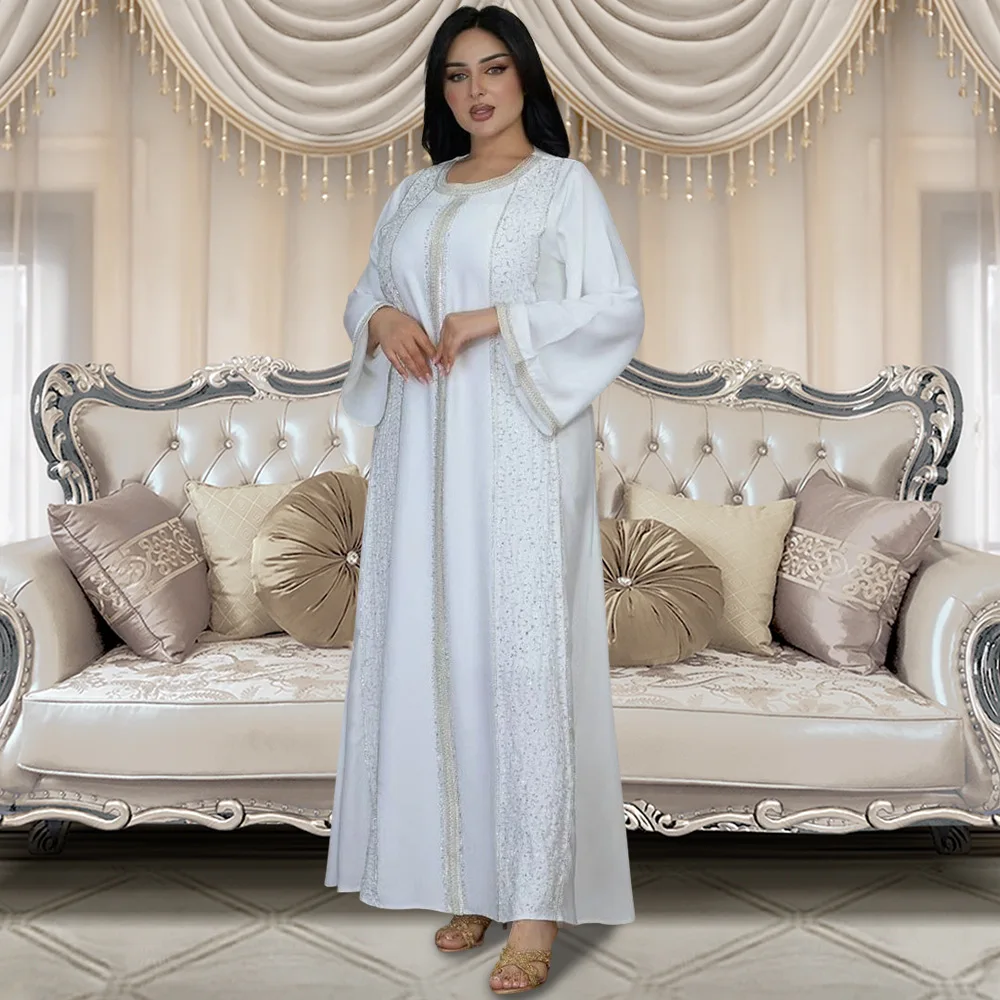 Muslim Fashion Loose Dubai Abaya Long Dresses Women Diamond Webbing Loose Robe Abaya African Dresses for Women Musulman Djellaba