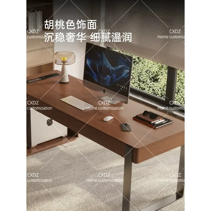 Study desk light luxury modern high-end walnut home Italian minimalist workbench solid wood large board computer desk
