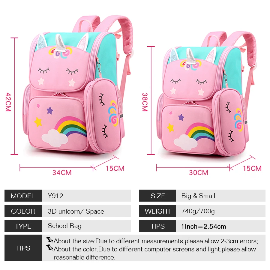 Cartoon Unicorn Student Children School Bags Girls Cute Kids Backpack Lightweight Waterproof School bags with pencil case