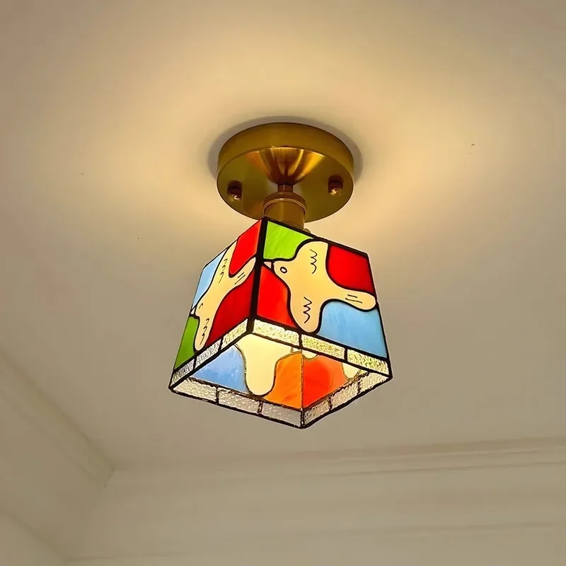 

Peace dove chandelier entry balcony corridor corridor entrance retro colored all copper glass bedside decorative ceiling lamp