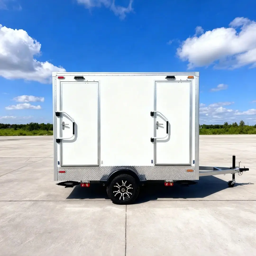 

Independent Double-Toilet Trailer-Mounted Portable Toilet, Outdoor Towable Sanitary Facility with Water Storage and Sewage Dispo
