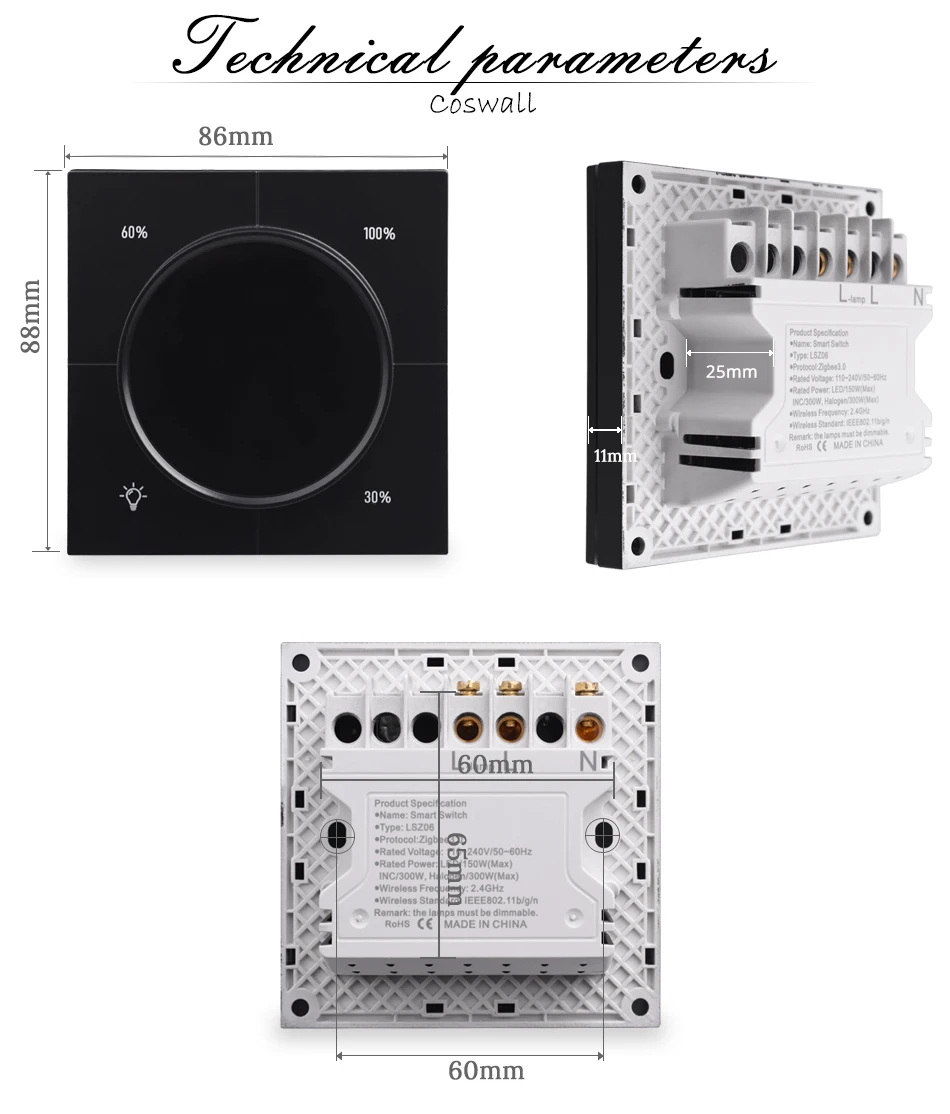 Imagem -05 - Coswall-regulador Dimmer Botão Infinito Painel pc Interruptor de Luz de Parede Zigbee 3.0 150300w ac 110240v Lcd Digital