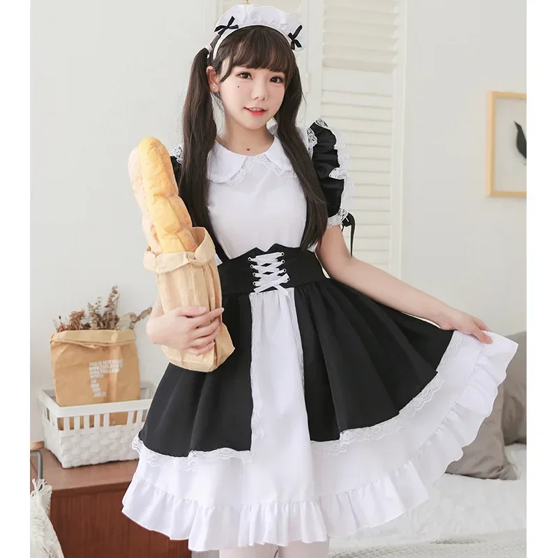 Preto branco gótico lolita vestido de empregada trajes cosplay terno para meninas mulher garçonete festa trajes palco pluz tamanho